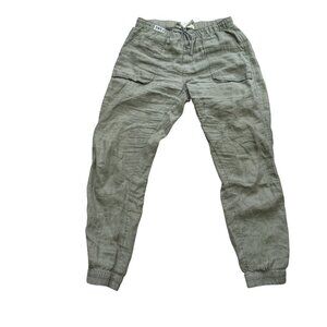 C&C California Women's Jogger Pants Sz S Green Linen Drawstring Pockets Summer